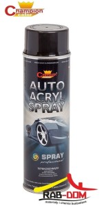 CHAMPION Spray Auto Acryl 500ml Lakier CZARNY POŁYSK