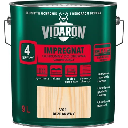 VIDARON Grunt Impregnat gruntujący do drewna 9L Bezbarwny V01
