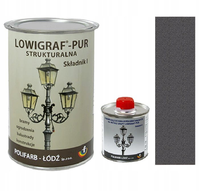 LOWIGRAF PUR Emalia poliuretanowa na metale strukturalna grafitowa | Zestaw emalia 0,8l plus utwardzacz