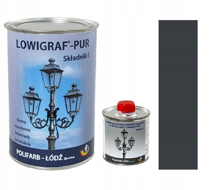  LOWIGRAF PUR Emalia poliuretanowa na metale gładka szary antracyt | Zestaw emalia 0,8l plus utwardzacz