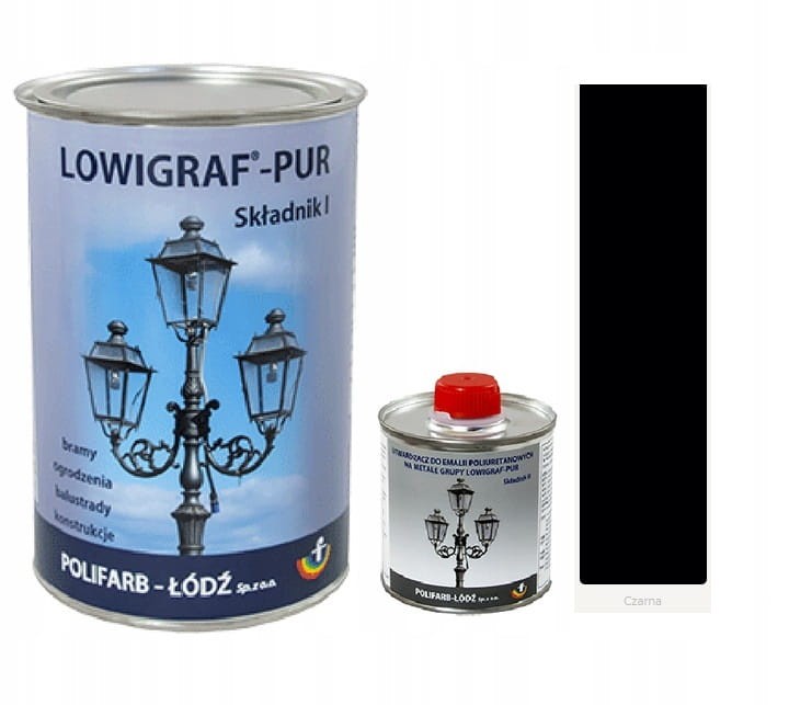 LOWIGRAF PUR Emalia poliuretanowa na metale gładka czarna | Zestaw emalia 0,8l plus utwardzacz