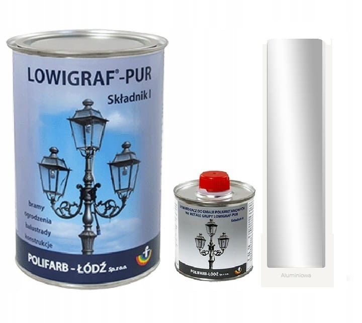 LOWIGRAF PUR Emalia poliuretanowa na metale gładka kolor aluminium | Zestaw emalia 2,5l plus utwardzacz