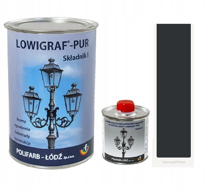 LOWIGRAF PUR Emalia poliuretanowa na metale gładka szary grafit | Zestaw emalia 0,8l plus utwardzacz