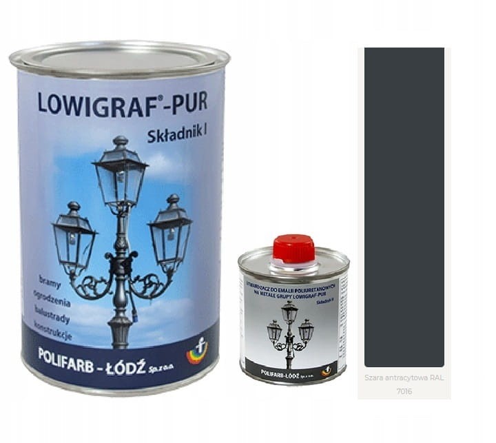 LOWIGRAF PUR Emalia poliuretanowa na metale gładka szary antracyt | Zestaw emalia 2,5l plus utwardzacz