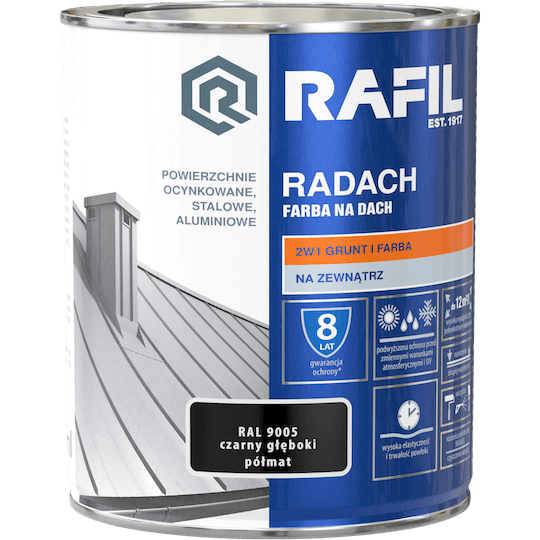 RADACH 0,75l Czarny Głęboki RAL 9005 Farba na dach PÓŁMAT