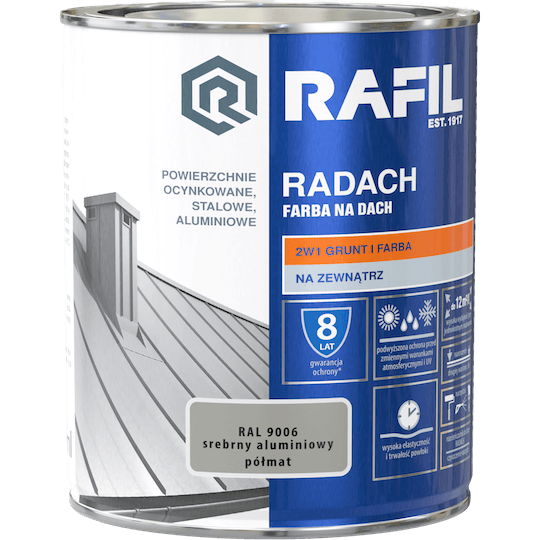 RADACH 0,75l Srebrny Aluminiowy RAL 9006 Farba na dach PÓŁMAT