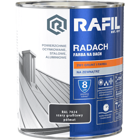 RADACH 0,75l Szary Grafitowy RAL 7024 Farba na dach PÓŁMAT