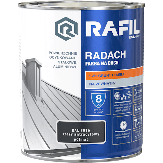 RADACH 0,75l Szary Antracytowy RAL 7016 Farba na dach PÓŁMAT