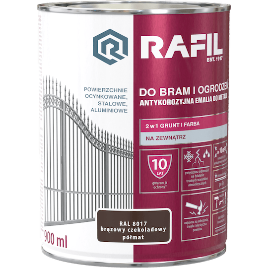 RAFIL Do Bram i Ogrodzeń 0,9L Brąz Czekolada RAL 8017 Półmat