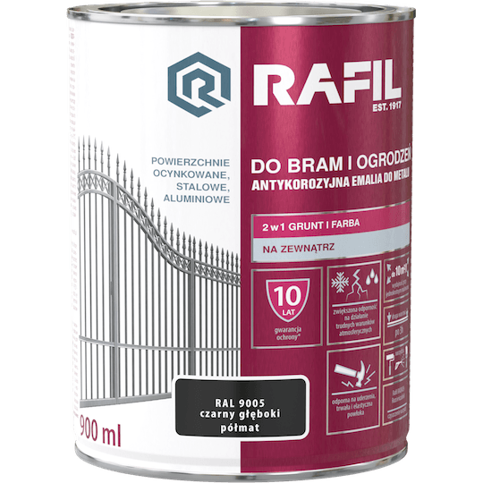 RAFIL Do Bram i Ogrodzeń 0,9L Czarny Głęboki RAL 9005 Półmat