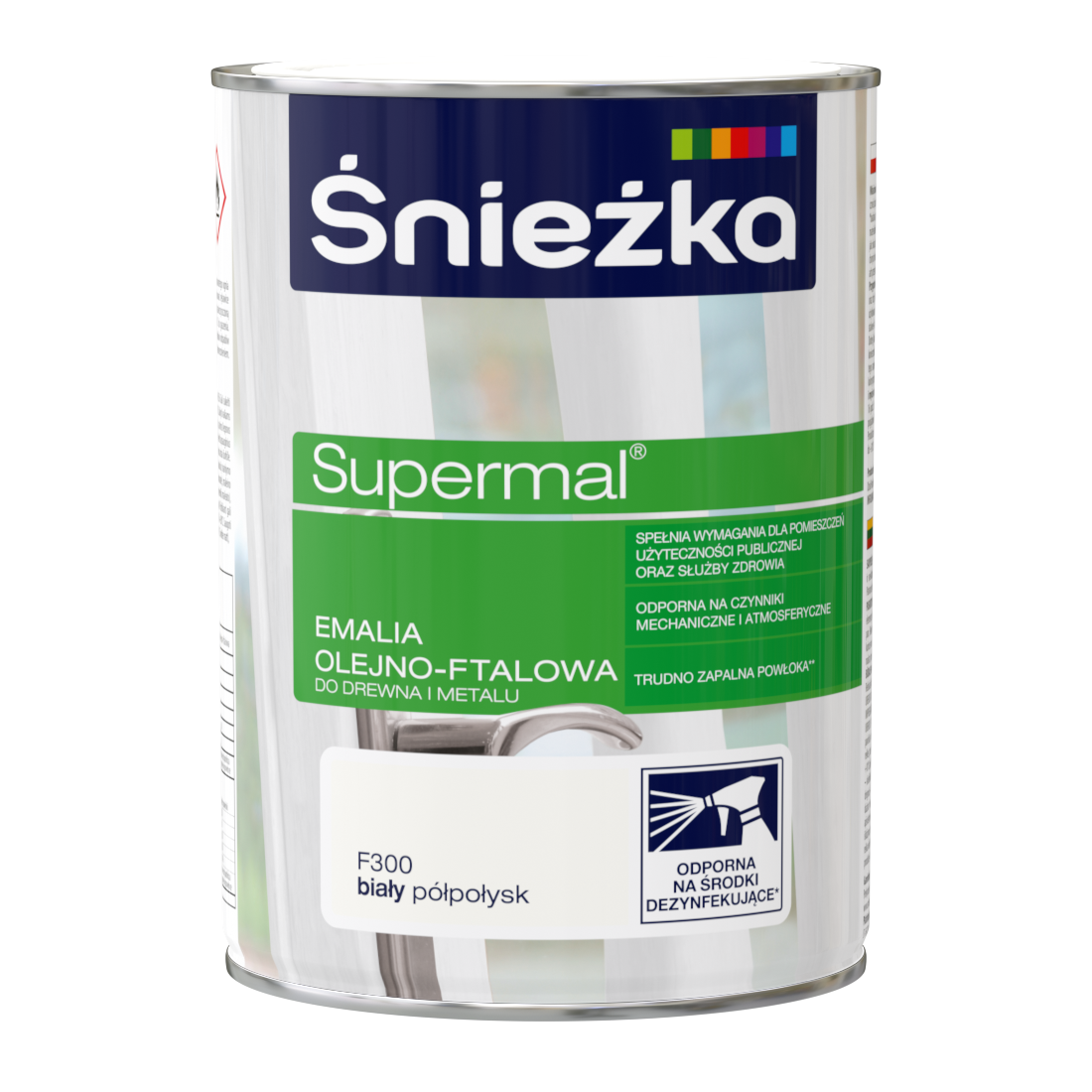 Śnieżka Supermal Emalia do drewna metalu i tynków biała F300 półpołysk 0,8L