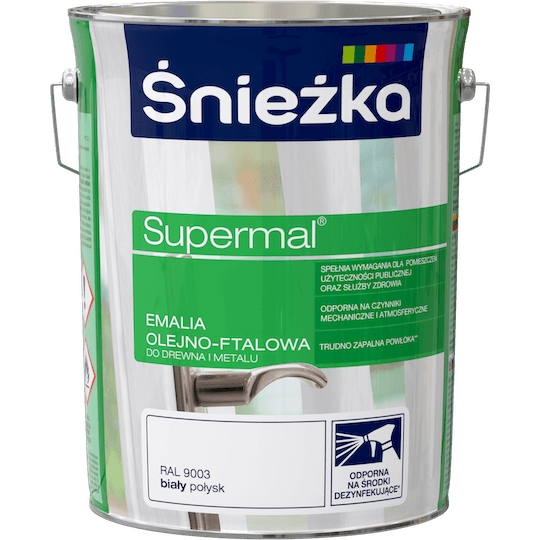 Śnieżka Supermal Emalia ftalowa 5l Biały Połysk RAL 9003