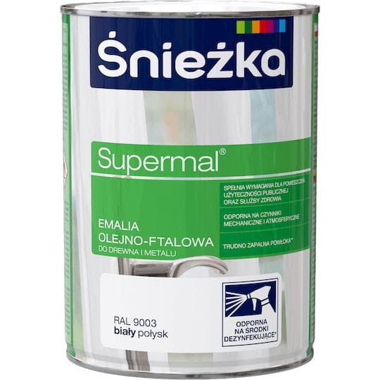 Śnieżka Supermal Emalia 0,8l Biały Połysk  RAL 9003