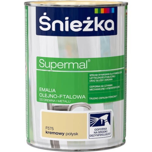 ŚNIEŻKA Supermal emalia do drewna, metalu i tynków kremowa F575 połysk 10L