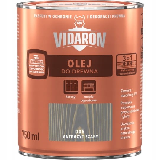 VIDARON Olej do drewna 0,75L Antracyt Szary D05