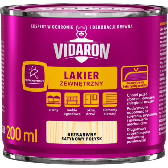 VIDARON Lakier zewnętrzny do drewna 0,2L SATYNA