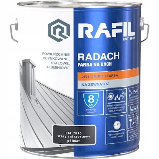 RADACH 5l Szary Antracytowy RAL 7016 Farba na dach PÓŁMAT