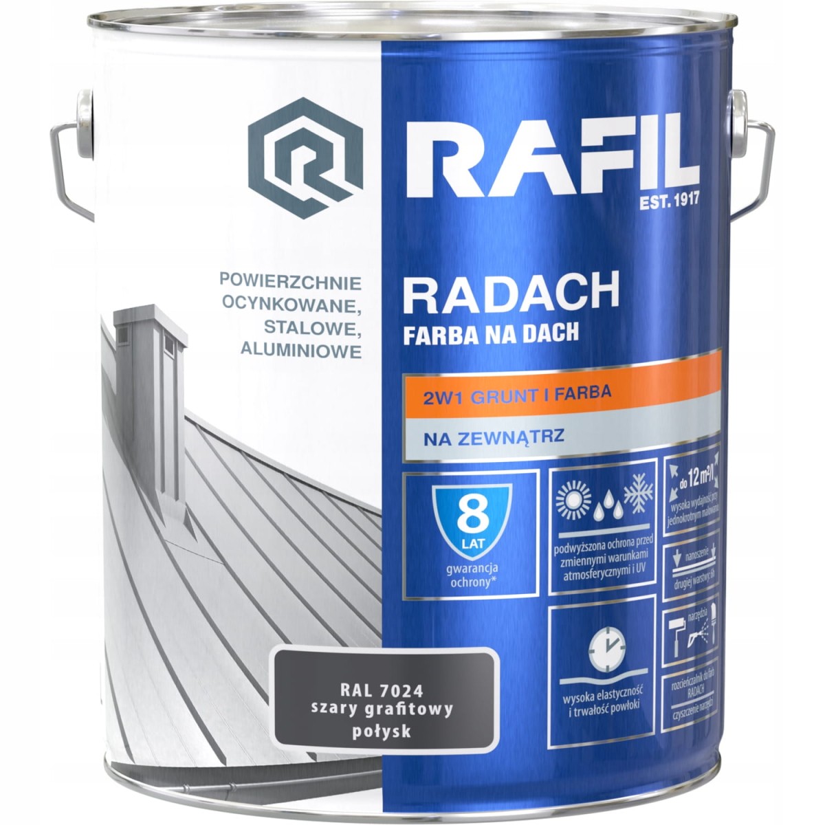 RADACH 10l Szary grafitowy RAL 7024 Farba na dach POŁYSK