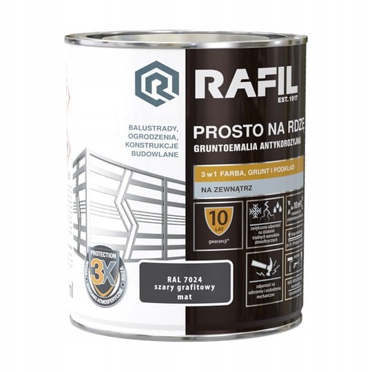 Farba RAFIL Prosto na Rdzę szary grafitowy RAL 7024 mat 0,75l