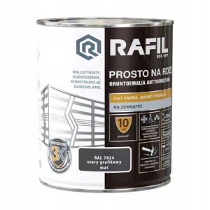Farba RAFIL Prosto na Rdzę szary grafitowy RAL 7024 mat 0,75l