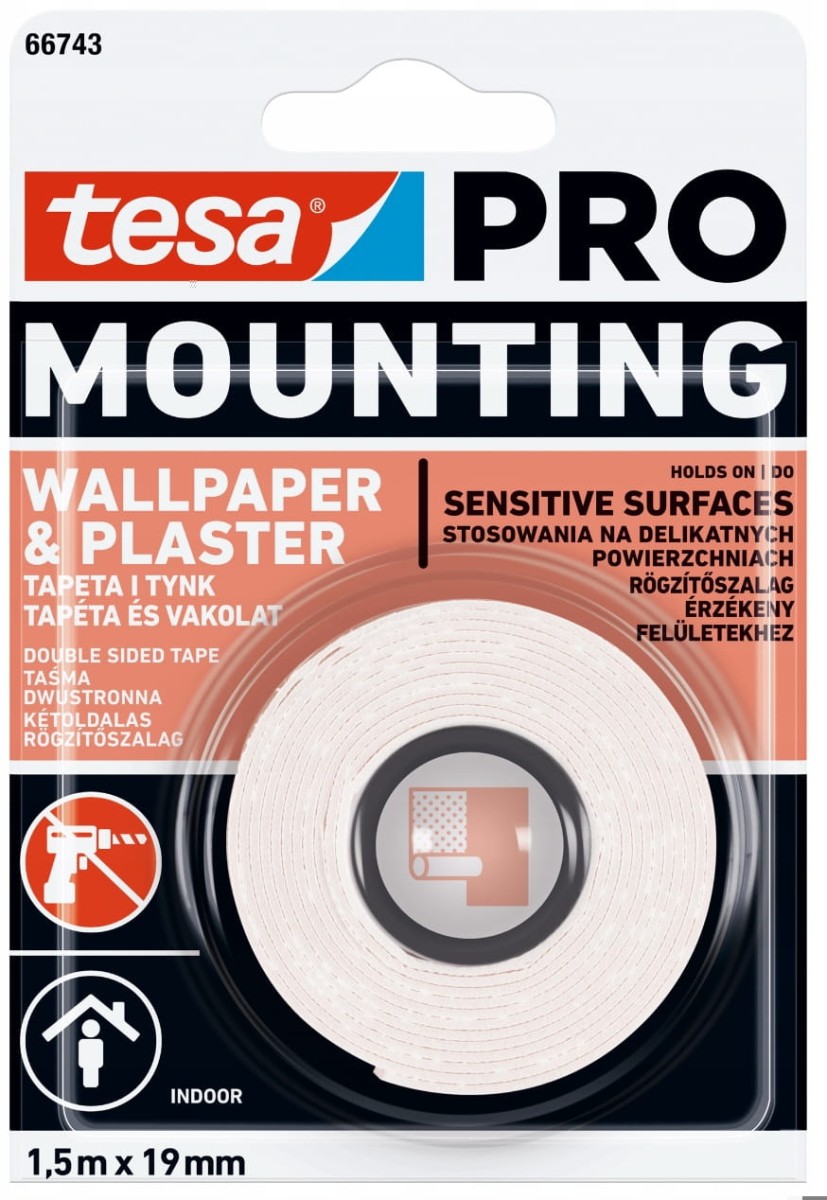 TESA Pro Taśma dwustronna montażowa Mounting do tapet 1,5m x 19mm
