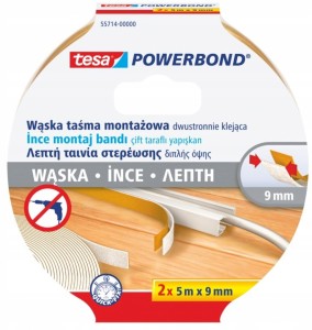 TESA PowerBond Dwustronna taśma montażowa wąska do listw LED 2x (5m x 9mm)