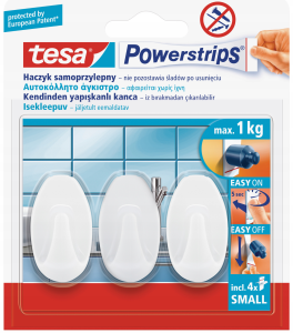 TESA PowerStrips Haczyki owalne samoprzylepne białe 3szt. do 1kg