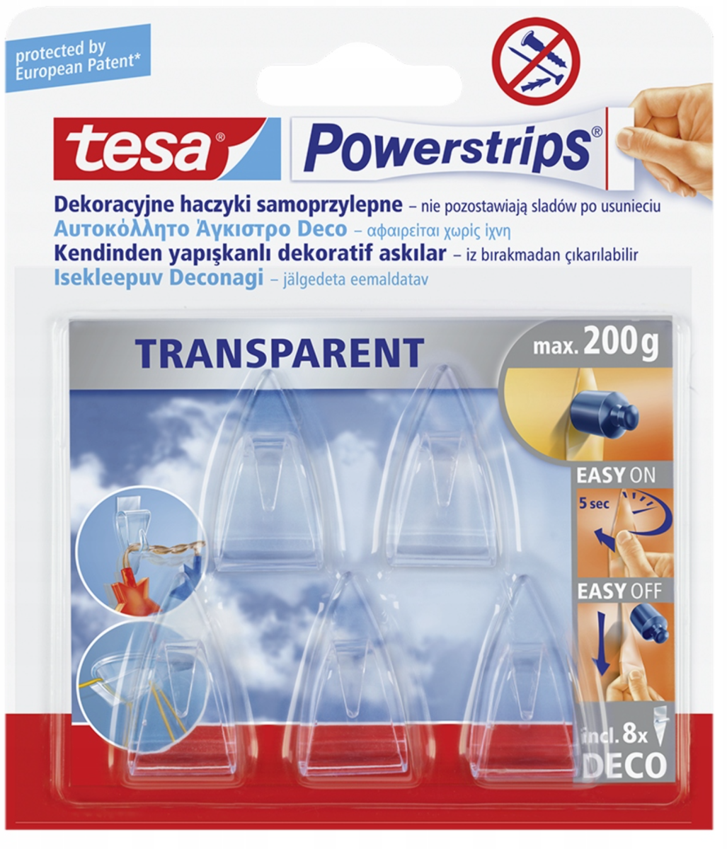 TESA 58900 PowerStrips DECO Haczyki samoprzylepne do ozdób przezroczyste 5x200g