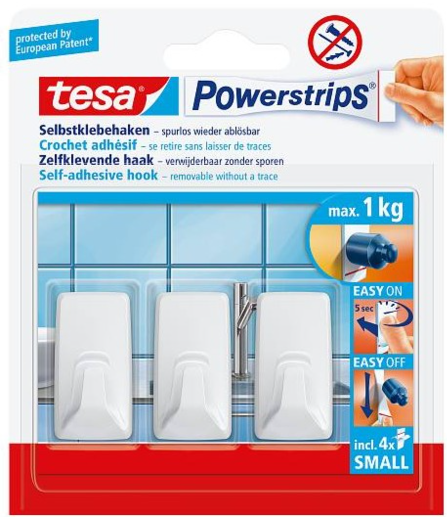 TESA 57072 PowerStrips Haczyki samoprzylepne białe 3szt. do 1kg