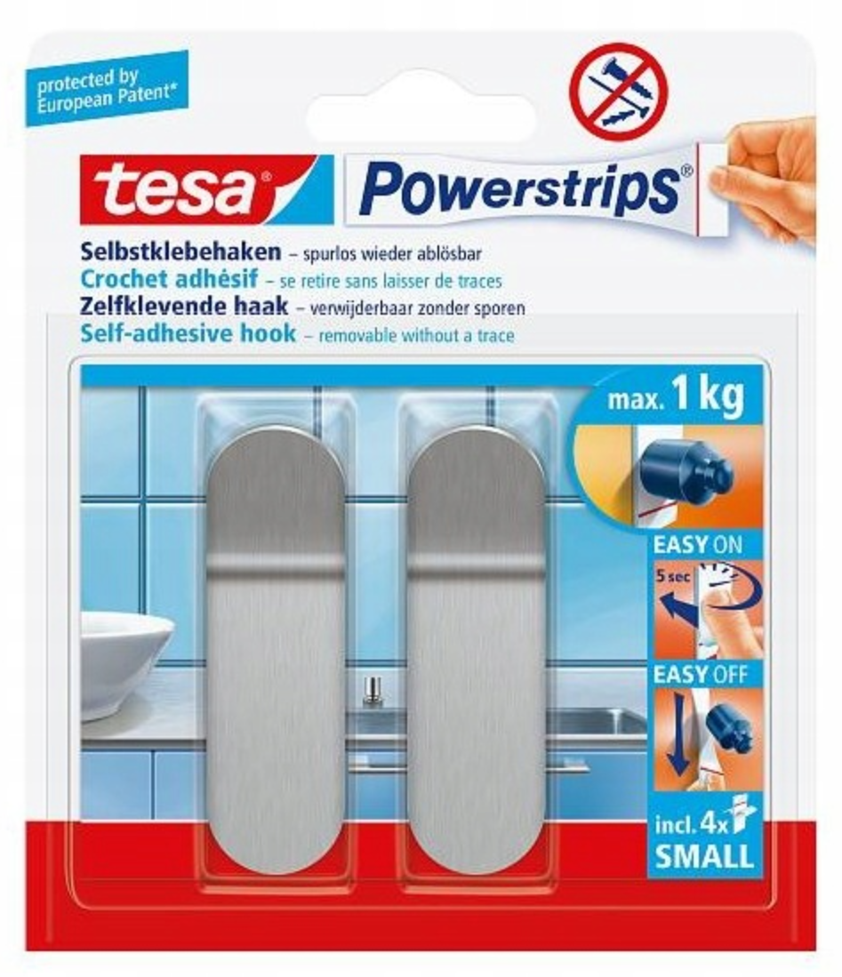 TESA PowerStrips Haczyki wieszaki samoprzylepne metalowe 2szt. do 1kg