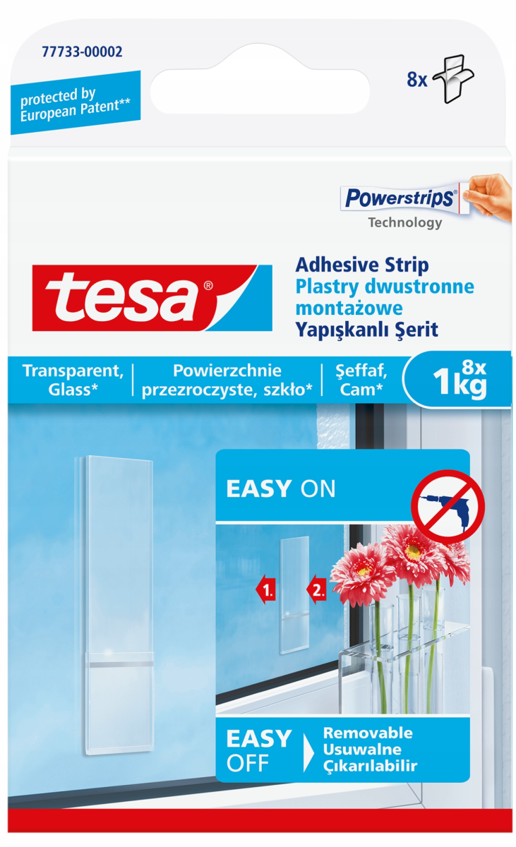 TESA Plastry montażowe do szkła bezbarwne 8szt. do 1kg