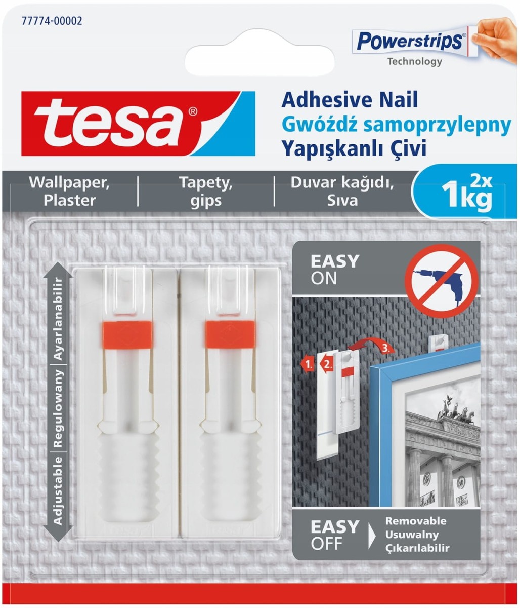 TESA PowerStrips Gwoźdź samoprzylepny REGULOWANY do tynków i tapet do 2 x 2kg