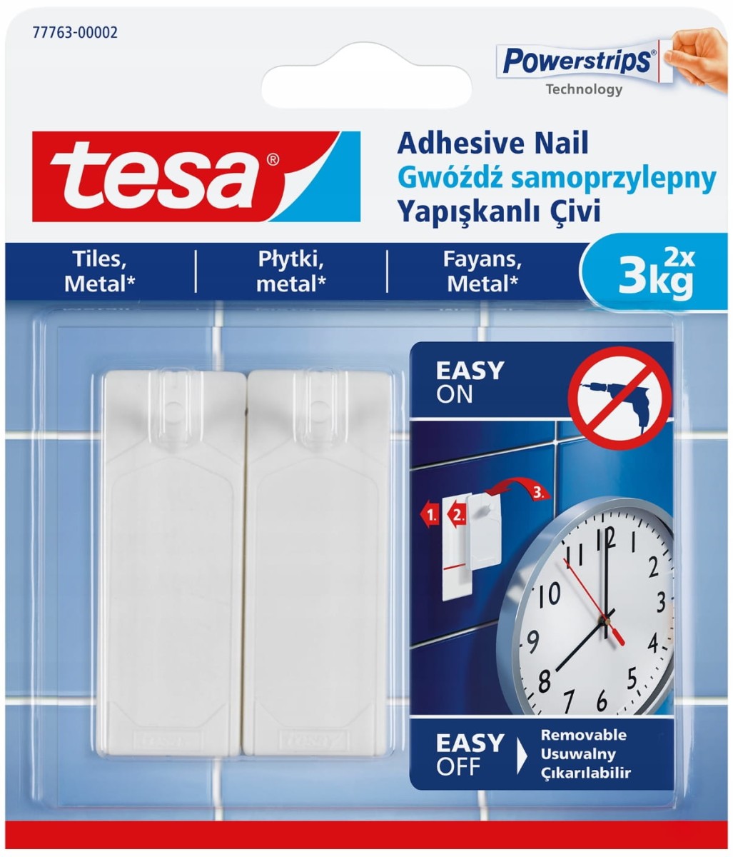 TESA PowerStrips Gwóźdź samoprzylepny do płytek i metalu biały 2szt. do 3kg