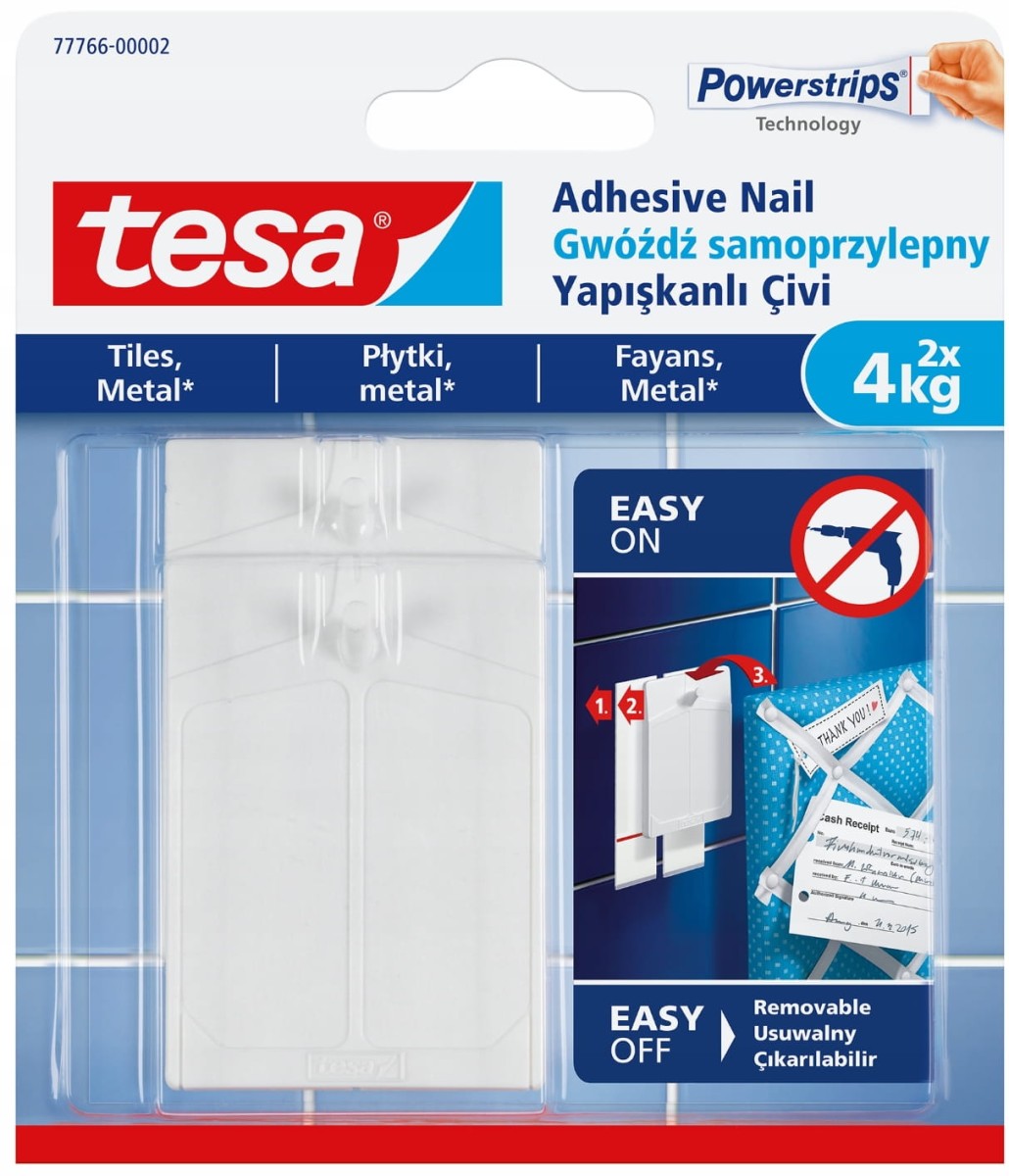 TESA PowerStrips Gwóźdź samoprzylepny do płytek i metalu biały 2szt. do 4kg