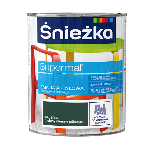 ŚNIEŻKA Eko Supermal Emalia Akrylowa Zielony Ciemny RAL 6005 Półpołysk 0,8l