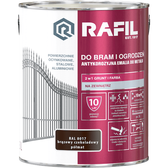 RAFIL Do Bram i Ogrodzeń 3L Brąz Czekolada RAL 8017 Półmat