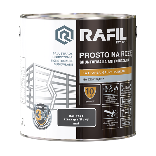 Farba RAFIL Prosto na Rdzę szary grafitowy RAL 7024 mat 2,5l