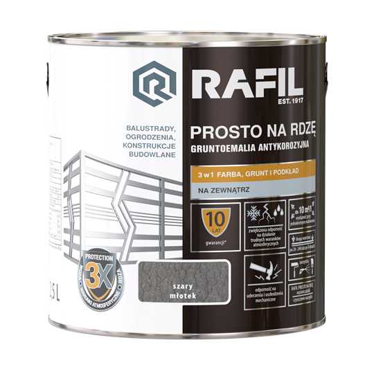 Farba RAFIL Prosto na Rdzę szary młotkowy 2,5l