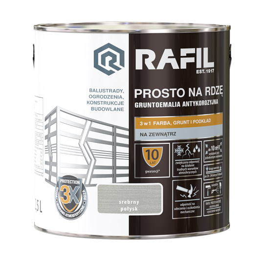 Farba RAFIL Prosto na Rdzę srebrny połysk 2,5l