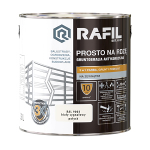 Farba RAFIL Prosto na Rdzę biały sygnałowy RAL 9003 połysk 2,5l