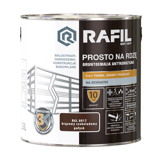 Farba RAFIL Prosto na Rdzę brązowy czekoladowy RAL 8017 połysk 2,5l