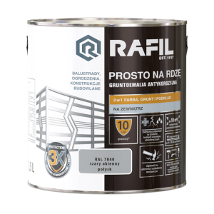 Farba RAFIL Prosto na Rdzę szary okienny RAL 7040 połysk 2,5l