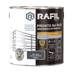 Farba RAFIL Prosto na Rdzę szary grafitowy RAL 7024 półmat 2,5l