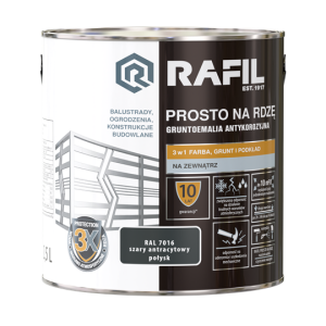 Farba RAFIL Prosto na Rdzę szary antracytowy RAL 7016 połysk 2,5l