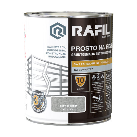 Farba RAFIL Prosto na Rdzę szary srebrny młotkowy 0,75l