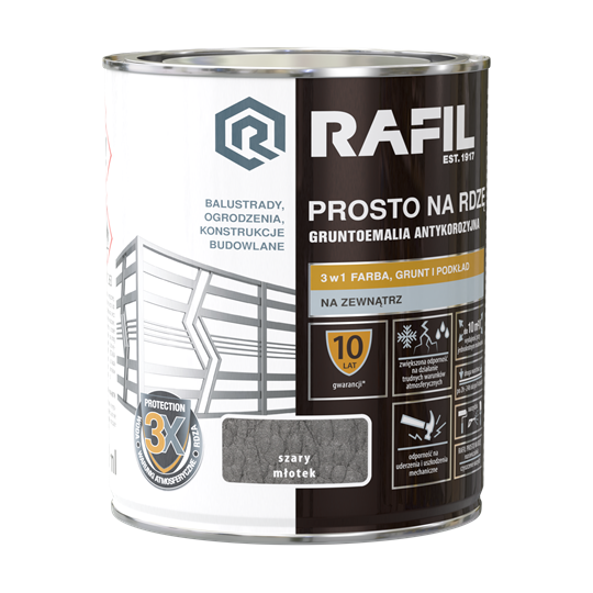 Farba RAFIL Prosto na Rdzę szary młotkowy 0,75L