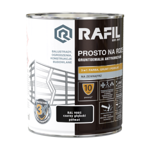 Farba RAFIL Prosto na Rdzę czarny głęboki RAL 9005 półmat 0,75l