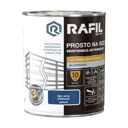 Farba RAFIL Prosto na Rdzę niebieski RAL 5010 połysk 0,75l