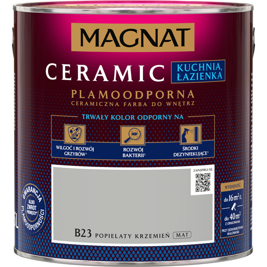 MAGNAT Ceramic Farba plamoodporna Kuchnia Łazienka szara B23 popielaty krzemień 2,5L