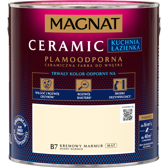 MAGNAT Ceramic Farba plamoodporna Kuchnia Łazienka B7 kremowy marmur 2,5L